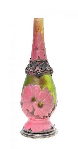 A Galle Cameo Glass and French Silver Mounted Scent Bottle, Height overall 6 5/8 inches.