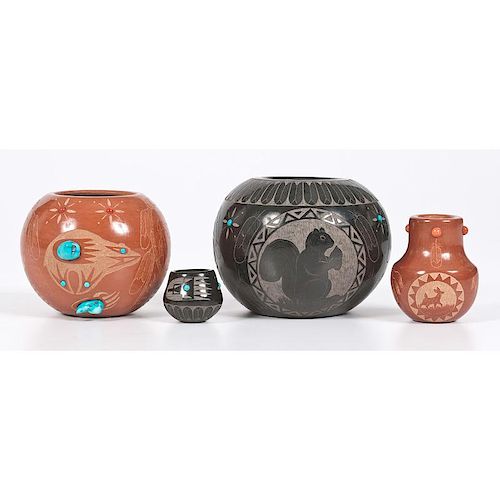 Elmer Red Starr (Sioux, 20th century) Sgraffito Pottery Jars