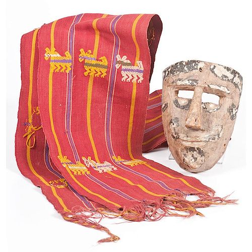 Guatemalan Wood Dance Mask and Sash, Deaccessioned from the The Rockwell Museum, Corning, NY