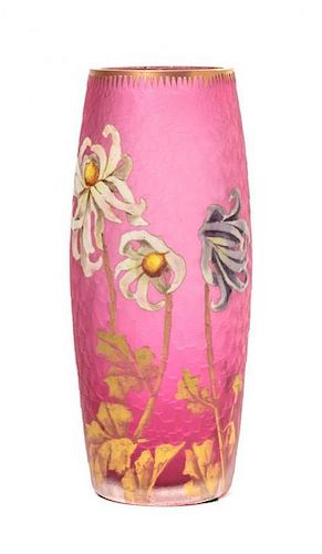 A Mont Joye Enameled Glass Vase, Height 9 1/2 inches.