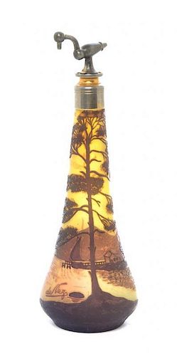 A De Vez Cameo Glass Perfume Bottle, Height overall 7 7/8 inches.
