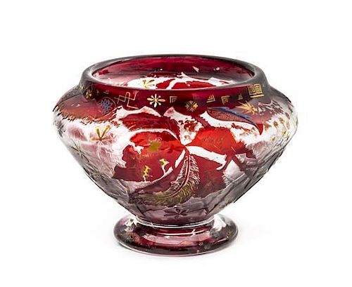 A Vallerysthal Cameo Glass Vase, Diameter 7 inches.