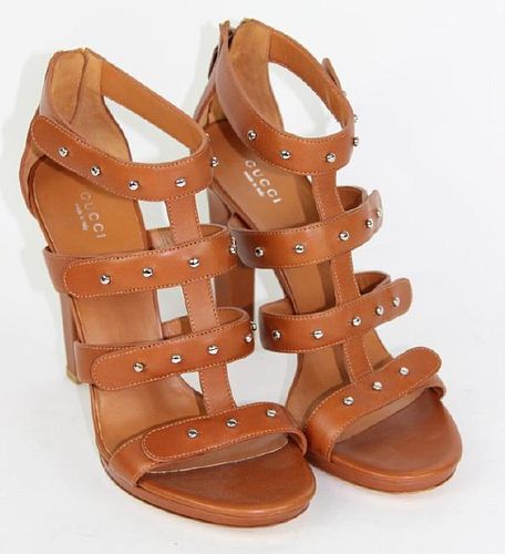 GUCCI BROWN LEATHER HEELS, SIZE 40