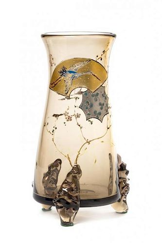 An Auguste Jean Enameled Glass Vase, Height 7 inches.