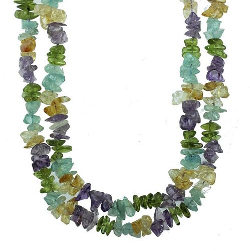 VINTAGE MULTI-COLORED STONE BEADED NECKLACE