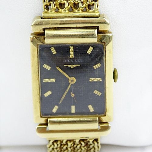 Men's Vintage Longines 14 Karat Yellow Gold Watch with 18 Karat Yellow Gold Link Bracelet and with Manual Movement