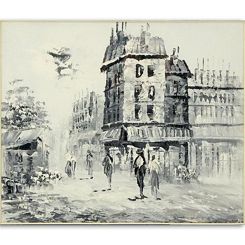 19/20th Century French School Grisaille Oil Painting On Canvas "Paris Street"