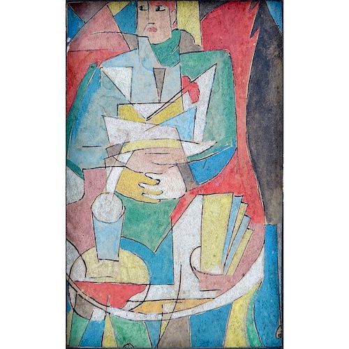 Ramon Alva Canal, Mexican (1892 - 1985) Watercolor on paper laid down on cardboard "Cubist Portrait Of A Man"