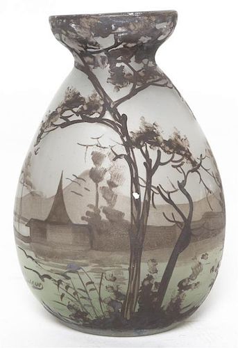 A Peynaud Enameled Glass Vase, Height 5 1/8 inches.