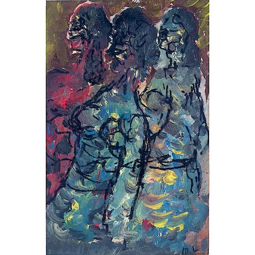 Attributed to: Mikhail Fyodorovich Larionov, Russian (1881 - 1964) Oil on paper "Three Figures"