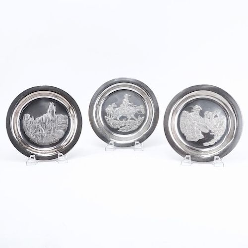 Collection of Three (3) Gordon Phillips for Franklin Mint Sterling Silver Plates in Original Fitted Boxes
