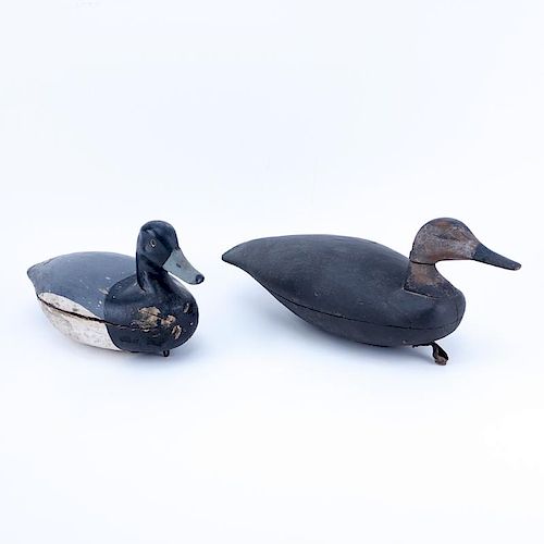 Collection of Two (2) Antique Wooden Duck Decoys with Distressed Paint
