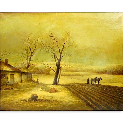 Brian Coole, British (born 1939) Oil on Canvas "Plowing the Field" Signed Lower Left