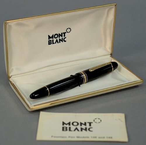 Vintage Montblanc Meisterstuck no. 149 fountain pen with gold rings, tip marked 14C 585, in fitted case.