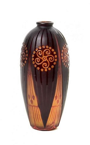 A DArgental Cameo Glass Vase, Height 8 inches.