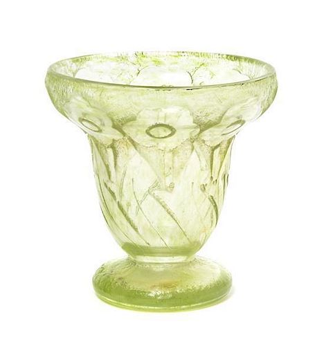 A Degue Acid Cut Glass Vase, Height 6 inches.