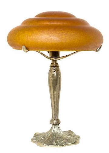 A Le Verre Francais Glass Lamp Shade, Diameter of shade 15 x height overall 18 1/2 inches.