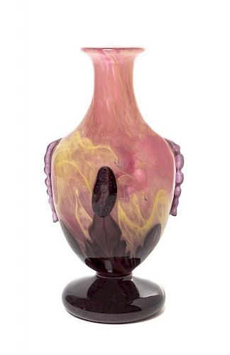 A Charles Schneider Glass Vase, Height 9 3/4 inches.