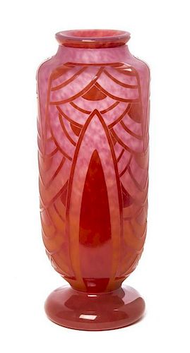 A Charles Schneider Acid Cut Glass Vase, Height 19 inches.