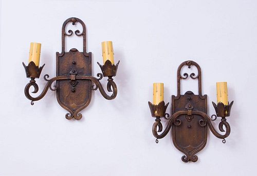 PAIR OF PAINTED METAL TWO-LIGHT SCONCES