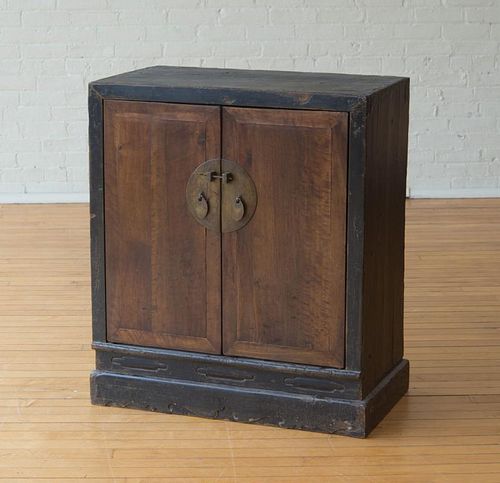 RUSTIC CHINESE LACQUER AND HARDWOOD TWO-DOOR CABINET