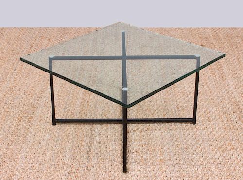 PAINTED METAL AND GLASS X-FORM LOW TABLE