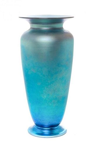 A Steuben Blue Aurene Glass Vase, Height 9 7/8 inches.