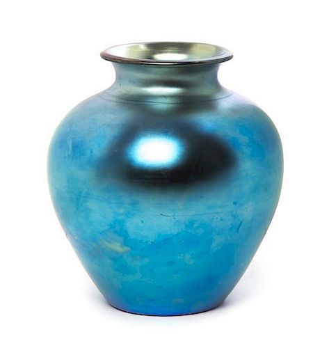 A Steuben Blue Aurene Glass Vase, Height 10 3/4 inches.