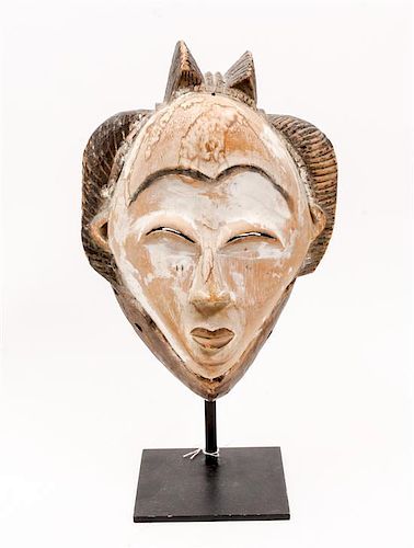 * A White Face Mask, Punu (Gabon) Height overall 16 inches.