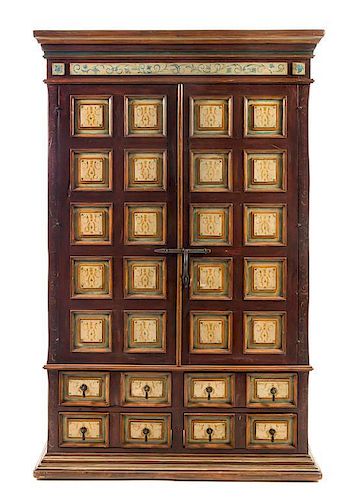 A Northern European Style Painted Cabinet Height 75 x width 48 x depth 24 inches.
