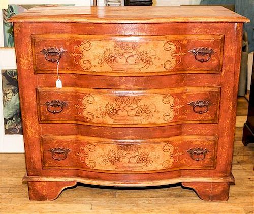 A Venetian Style Painted Chest of Drawers Height 39 3/4 x width 45 x depth 22 inches.