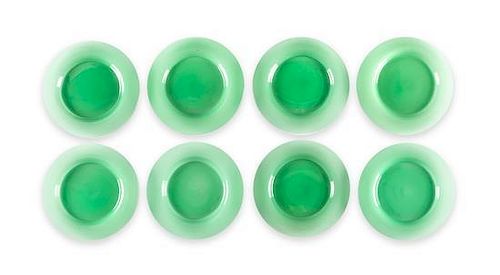 A Set of Eight Steuben Green Jade Glass Plates, Diameter 9 5/8 inches.