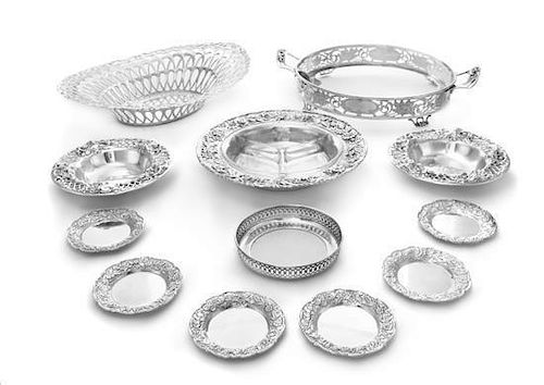 * A Collection of American Silver Table Articles, various makers, comprising a reticulated basket, a dish stand, a set of six