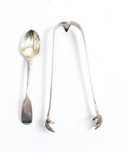 * Two Victorian Silver Flatware Articles, , comprising sugar tongs with claw grips marked George William Adams, London, 1866,