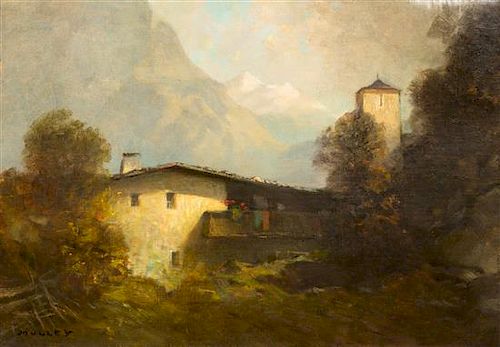 * Oskar Mulley, (Austrian, 1891-1949), Mountain Scene with Farmhouse