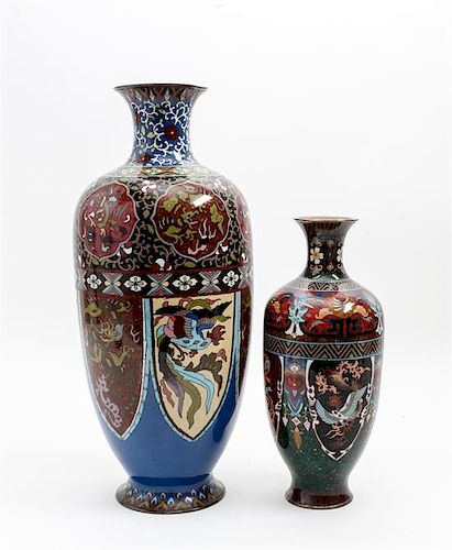 * Two Japanese Cloisonne Vases Height of taller 18 inches.