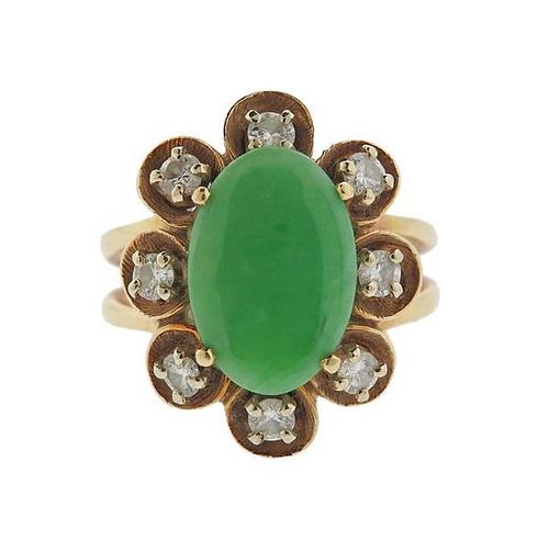 14K Gold Diamond Green Gemstone Ring