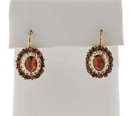 18K Gold Red Gemstone Earrings