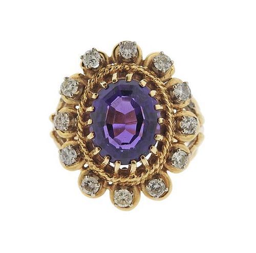 14K Gold Diamond Purple Gemstone Ring