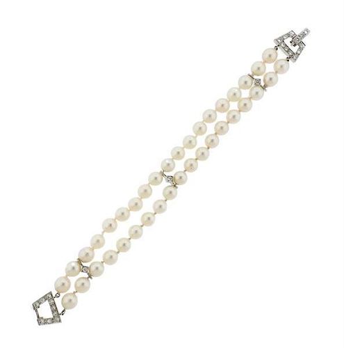 18K Gold Diamond Pearl Two Strand Bracelet