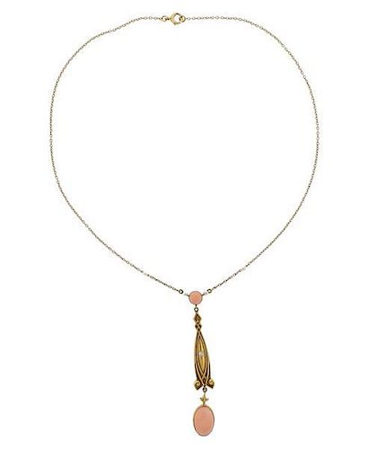 Art Nouveau 14K Gold Diamond Coral Pearl Necklace