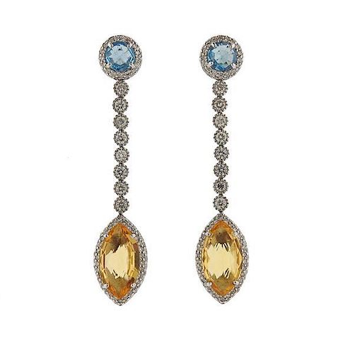 18K Gold Diamond Multi Gemstone Drop Earrings