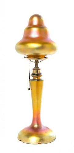 An American Gold Iridescent Glass Table Lamp, Height 20 1/2 inches.