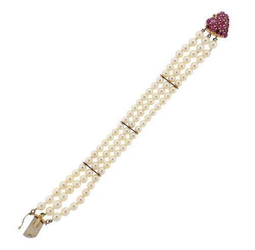 14K Gold Pearl Pink Gemstone Bracelet