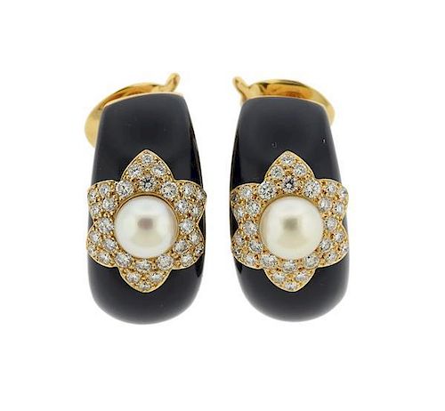 Van Cleef  &amp; Arpels 18k Gold Diamond Pearl  Earrings