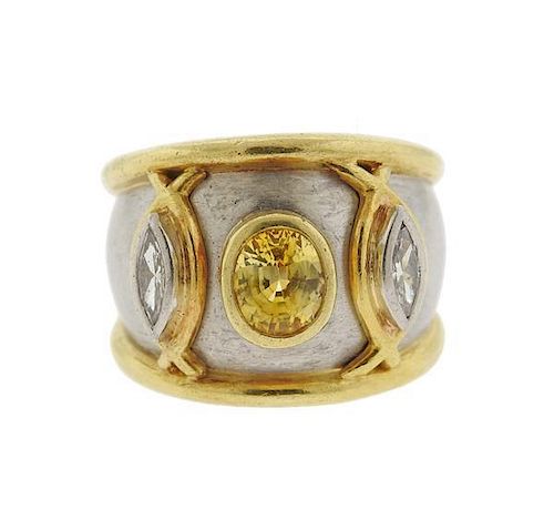 Boris Le Beau 18k Gold Platinum Diamond Gemstone Ring