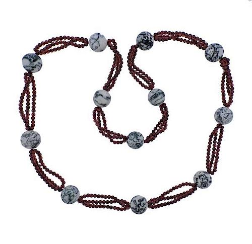 Garnet Agate Bead Necklace