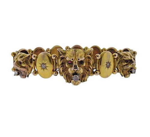 Antique 10k Gold Diamond Lion Bracelet