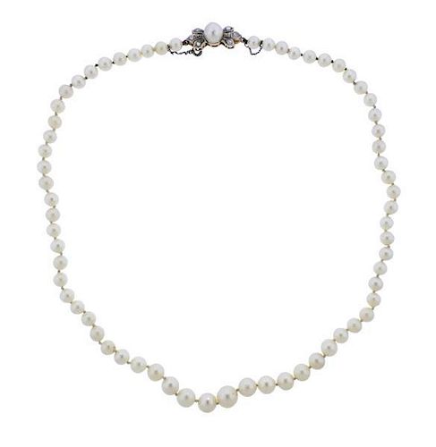 18k Gold Silver Diamond Pearl Necklace