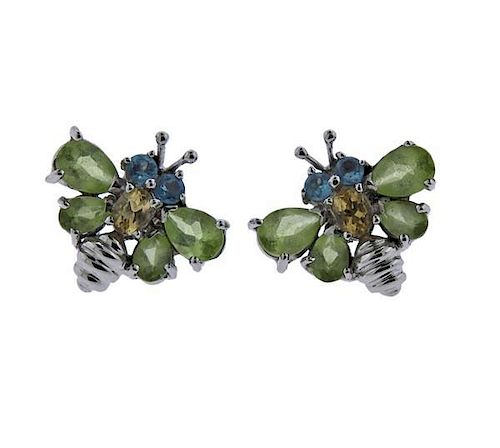 18K Gold Multi Color Gemstone Butterfly Earrings